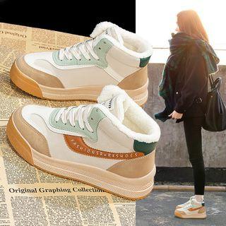 Color Block Platform Lace-up Short Boots