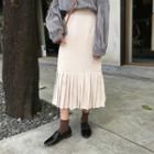 Pleated Hem Plain Midi Skirt