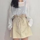 Plaid Blouse / Long/cropped Plain T-shirt / Plain Mini Skirt