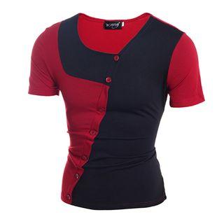 Buttoned Color Block Short-sleeve T-shirt