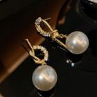 Rhinestone Alloy Knot Faux Pearl Dangle Earring 1 Pr - Gold - One Size