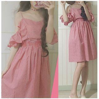 Open Back Plaid Spaghetti Strap Dress