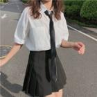 Front Pocket Short-sleeve Shirt With Belt White - One Size