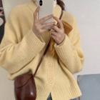 Long-sleeve Plain Asymmetric Button Sweater