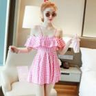 Off Shoulder Check Swimdress