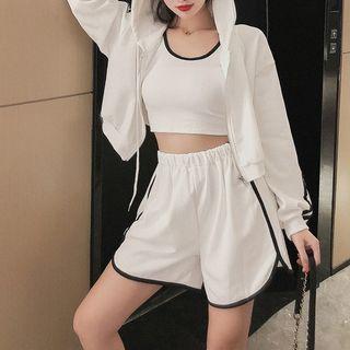 Set: Cropped Hooded Zip Jacket + Tank Top + Shorts