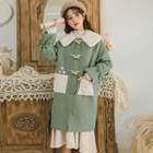 Floral Embroidered Fleece Trim Duffle Coat