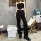 Contrast Stitching Asymmetrical Tube Top / Straight Leg Jeans