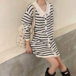 Long-sleeve Striped Knit Dress As Figure - One Size