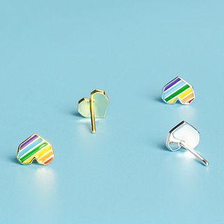 925 Sterling Silver Rainbow Striped Heart Earring