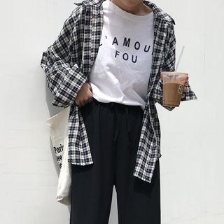 Gingham Long-sleeve Shirt Blue - One Size