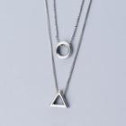 925 Sterling Silver Geometric Pendant Layered Necklace As Shown In Figure - One Size