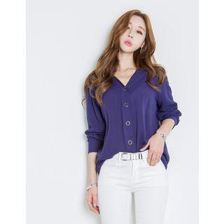 V-neck Perforated-detail Blouse