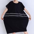 Embroidered Short-sleeve T-shirt Dress Black - One Size
