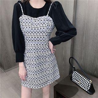 Set: Plain Blouse + Sleeveless Floral Dress