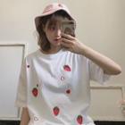 Strawberry Embroidered Elbow-sleeve T-shirt