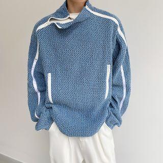 Long-sleeve Zip-accent Denim Sweatshirt