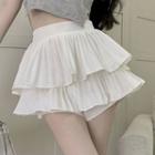 High-waist Plain A-line Layered Skirt