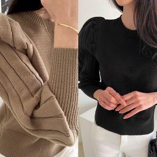 Ribbed Puff-sleeve Sweater