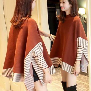 Mock Neck Striped Knit Cape