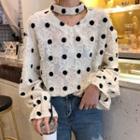 Mock-neck Dotted Blouse As Shown In Figure - One Size