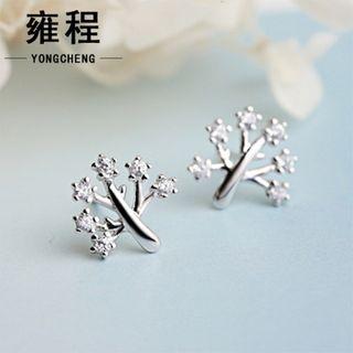 Tree Ear Stud 1 Pair - Silver - One Size