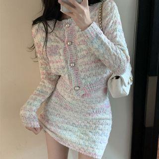 Cropped Cardigan / High Waist Mini Pencil Skirt