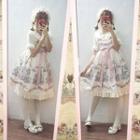 Sleeveless Floral Print A-line Dress / Hair Piece / Set