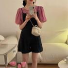 Short-sleeve Plain Blouse / Wide Leg Jumper Shorts