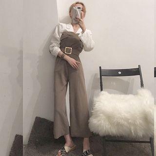 Long-sleeve Shirt / Strapless Wide Leg Jumpsuit / Set: Long-sleeve Shirt + Strapless Wide Leg Jumpsuit