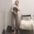Long-sleeve Shirt / Strapless Wide Leg Jumpsuit / Set: Long-sleeve Shirt + Strapless Wide Leg Jumpsuit