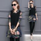 Long-sleeve Mock Two Piece Floral Top