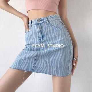Water-ripple Denim Pencil Skirt