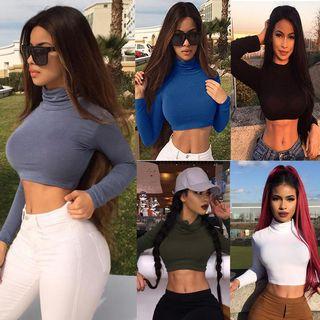 Long-sleeve Turtleneck Cropped T-shirt