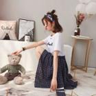 Set: Lettering Short-sleeve T-shirt + Plaid Hanky Hem A-line Skirt