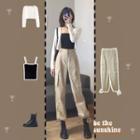 Set: Knit Camisole Top + Cropped Cardigan + Straight-cut Cargo Pants