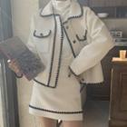 Contrast Trim Button Jacket / A-line Skirt