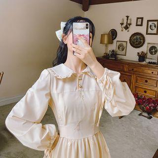 Puff-sleeve Ruffled Midi A-line Shirtdress