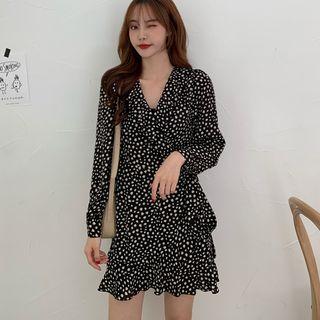 Floral Print Long-sleeve A-line Mini Dress / Single-breasted Blazer