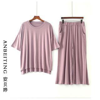 Loungewear Set: Plain 3/4-sleeve T-shirt + Sweatpants