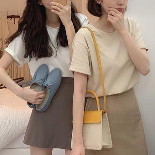 Plain Short-sleeve T-shirt / A-line Mini Skirt