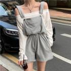 Drawstring-waist Jumper Shorts / Off-shoulder T-shirt