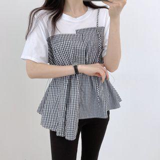 Short Sleeve Check Panel Tee