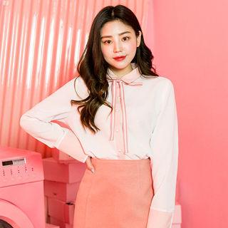 Ribbon-tie Contrast-trim Blouse