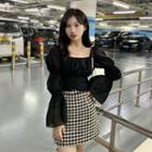 Long-sleeve Tie-back Midi A-line Dress / Cropped Blouse