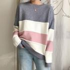 Color-block Loose-fit Fleece Sweater