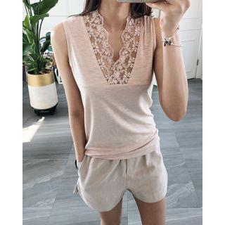 V-neck Lace-trim Sleeveless Top