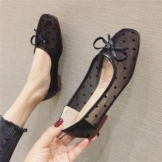 Heart Print Block Heel Pumps