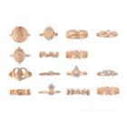 Set Of 15: Rhinestone / Alloy Ring (various Designs) Set Of 15 - Gold - One Size