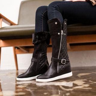 Quilted-detail Faux-fur Boots